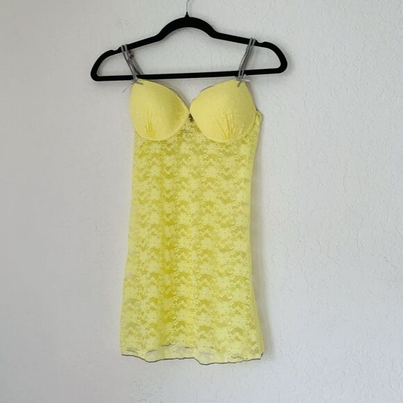 Rampage Sexy Intimates Lingerie Babydoll Nightie Chemise M Pink Yellow Lace Y2K - Picture 2 of 16